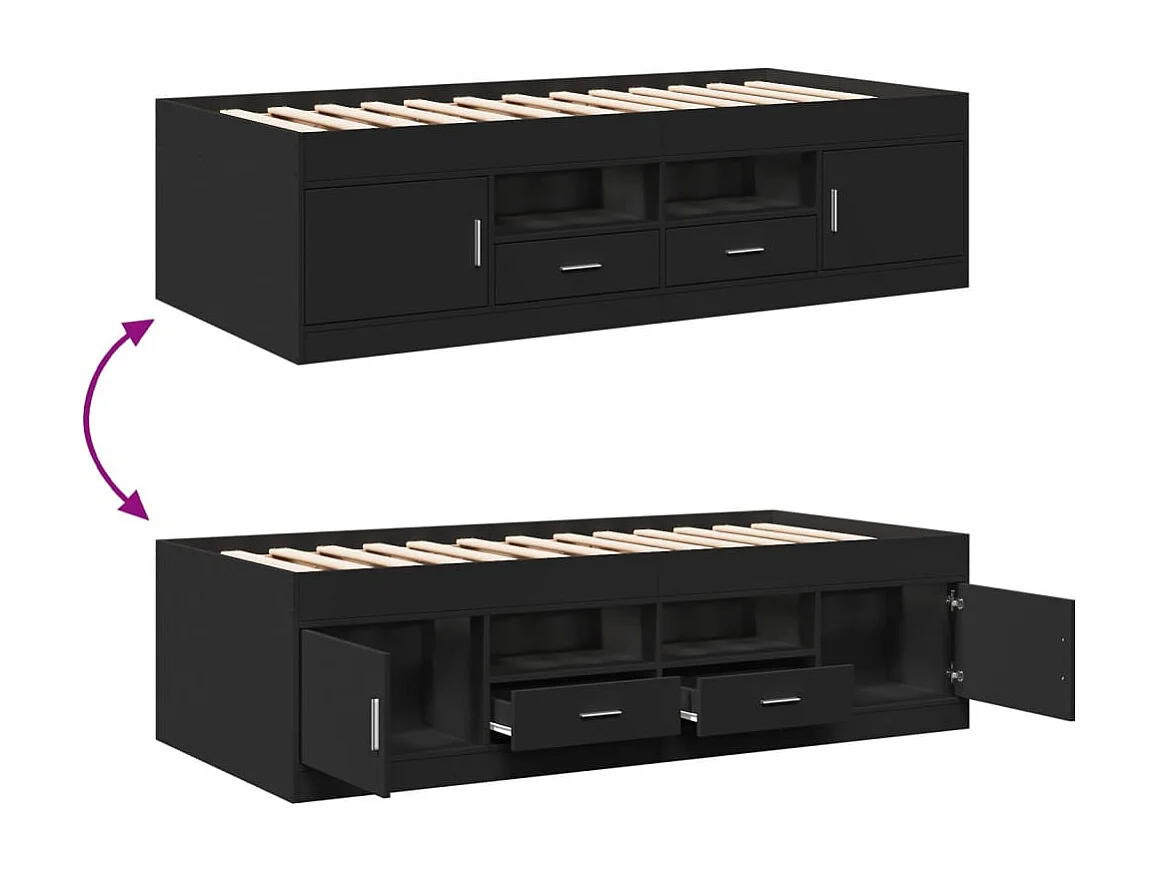 Lit de jour avec tiroirs noir 90x190 cm bois d'ingénierie