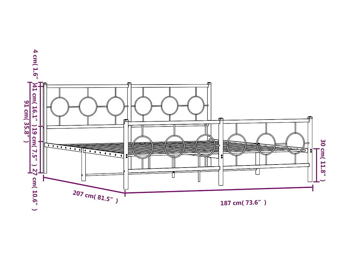 Estrutura de cama com cabeceira e pés 180x200 cm metal branco