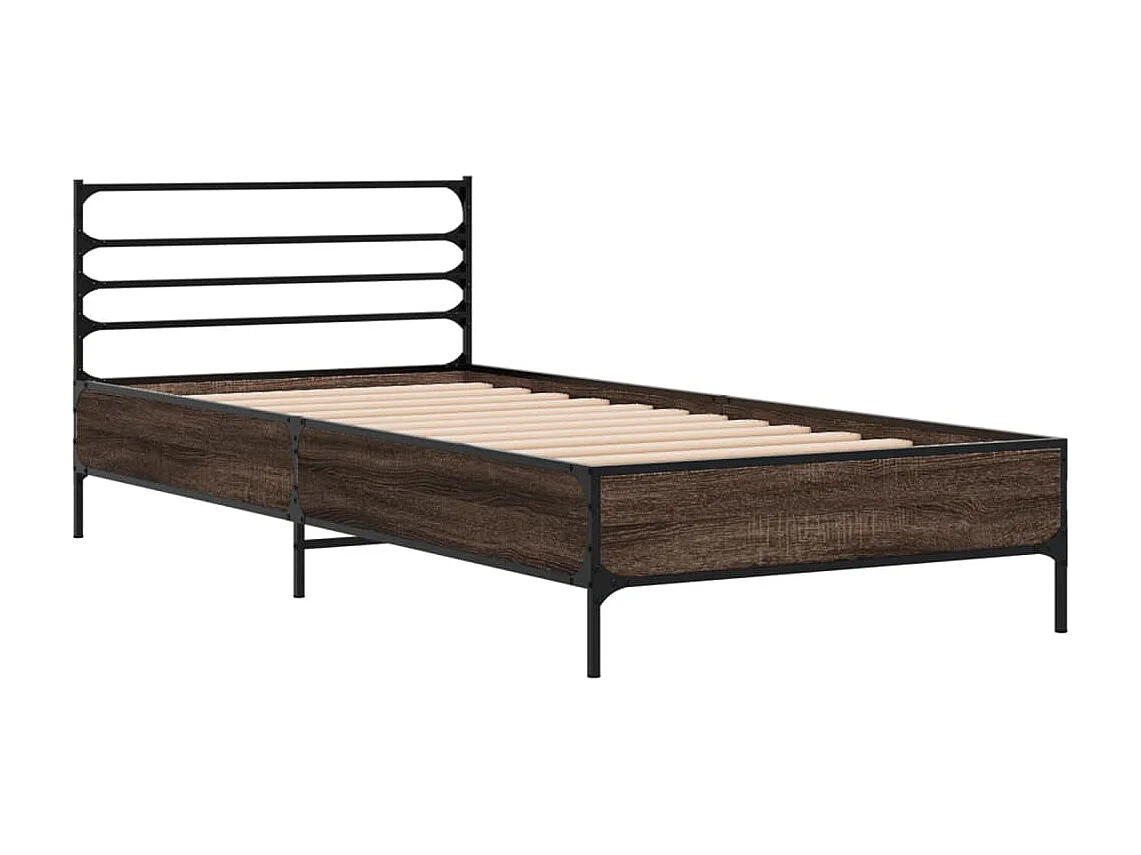 Estrutura de cama derivados de madeira/metal carvalho castanho