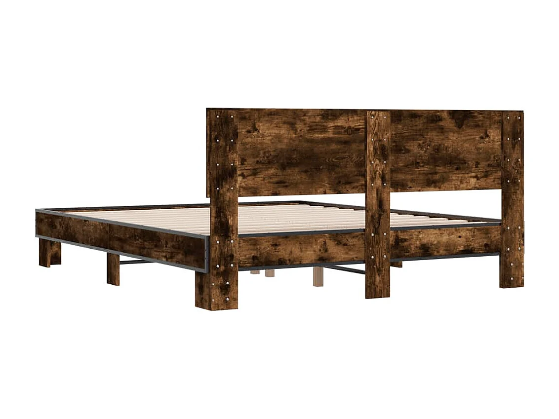 Cadre de lit chêne fumé 150x200 cm bois d'ingénierie et métal