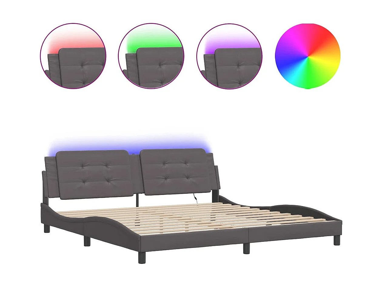 Estructura cama con luces LED cuero sintético gris 200x200 cm