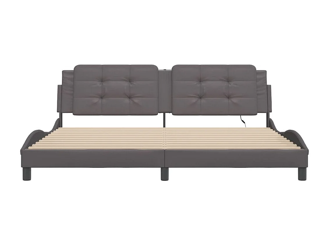 Estructura cama con luces LED cuero sintético gris 200x200 cm