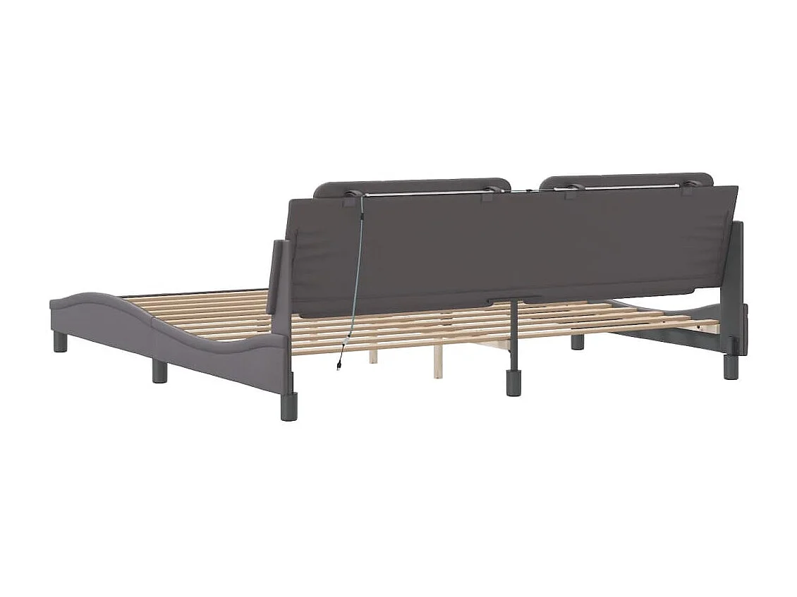 Estructura cama con luces LED cuero sintético gris 200x200 cm