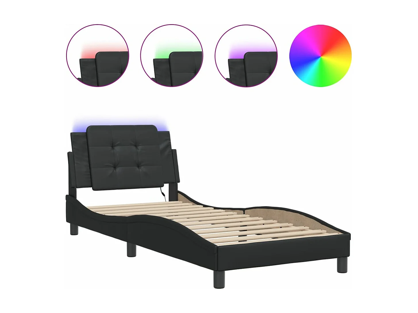 Estructura cama con luces LED cuero sintético negro 90x190 cm