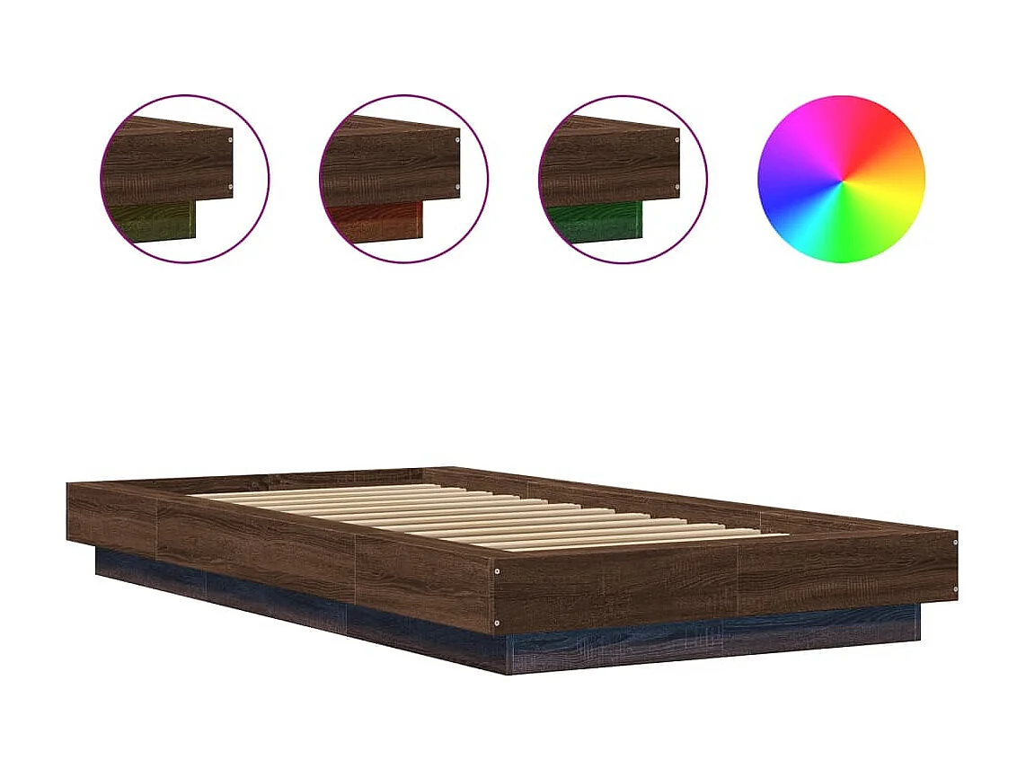 Estructura cama con luces LED madera roble marrón 90x190 cm