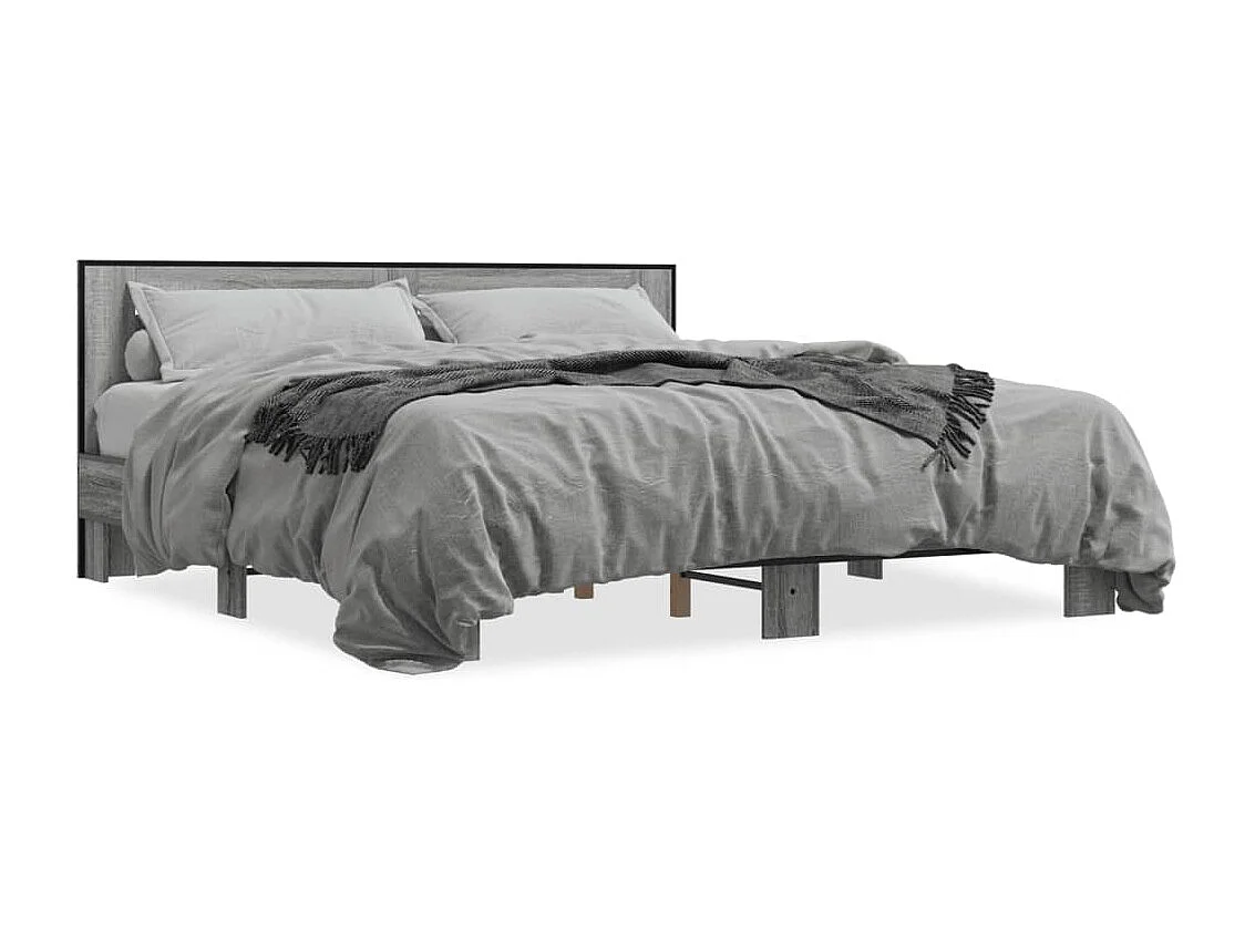 Estructura cama madera ingeniería metal gris Sonoma 200x200 cm