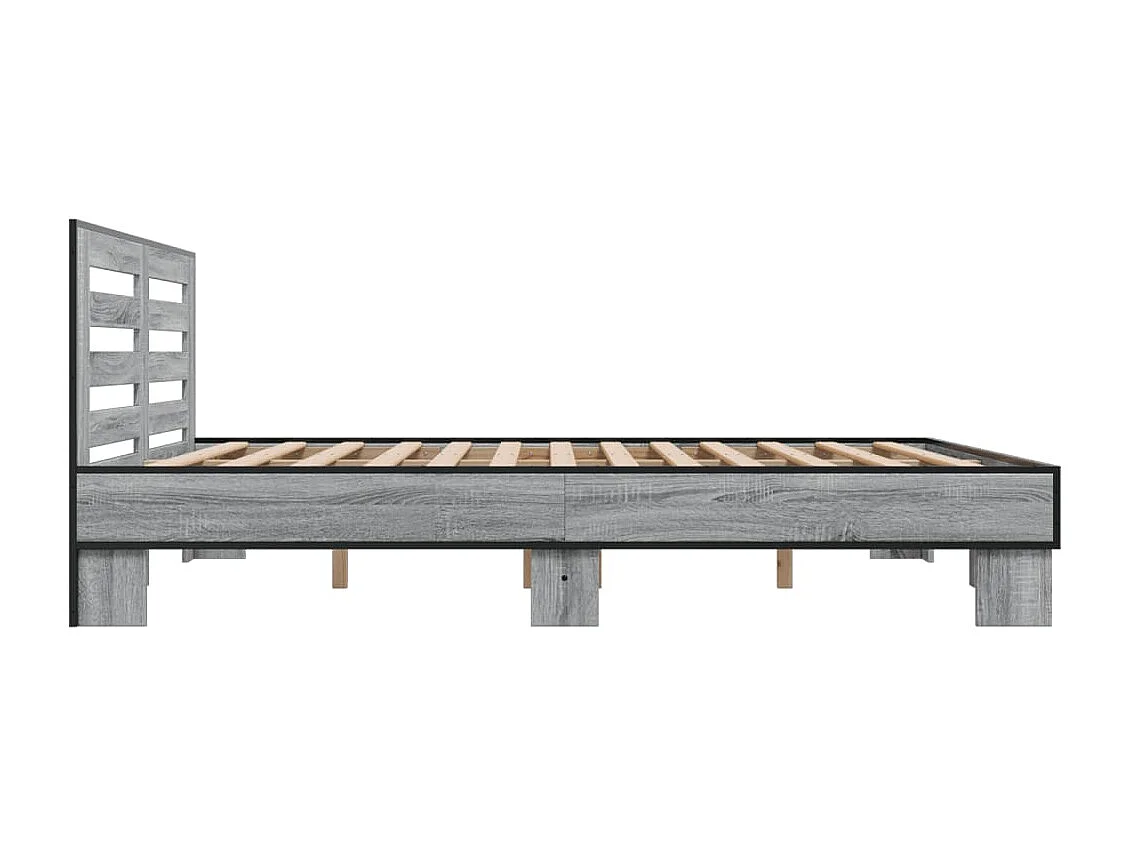 Estructura cama madera ingeniería metal gris Sonoma 200x200 cm