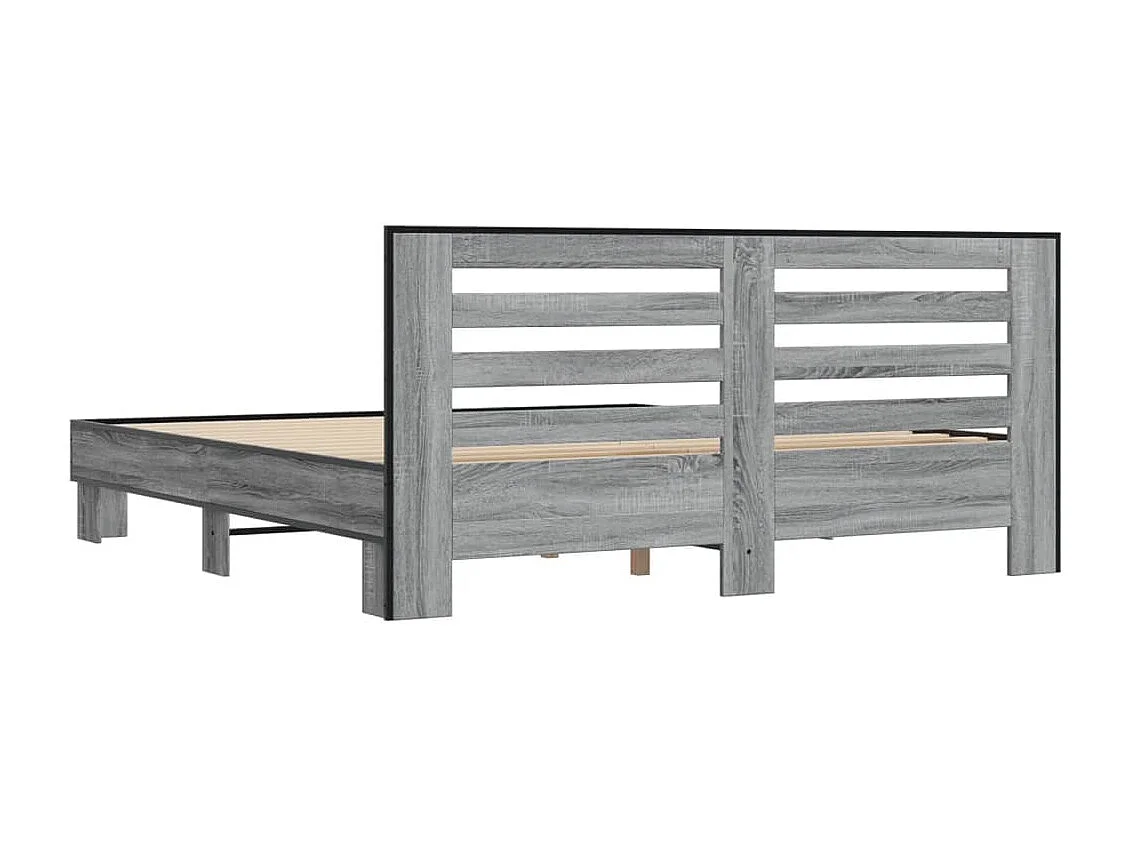 Estructura cama madera ingeniería metal gris Sonoma 200x200 cm