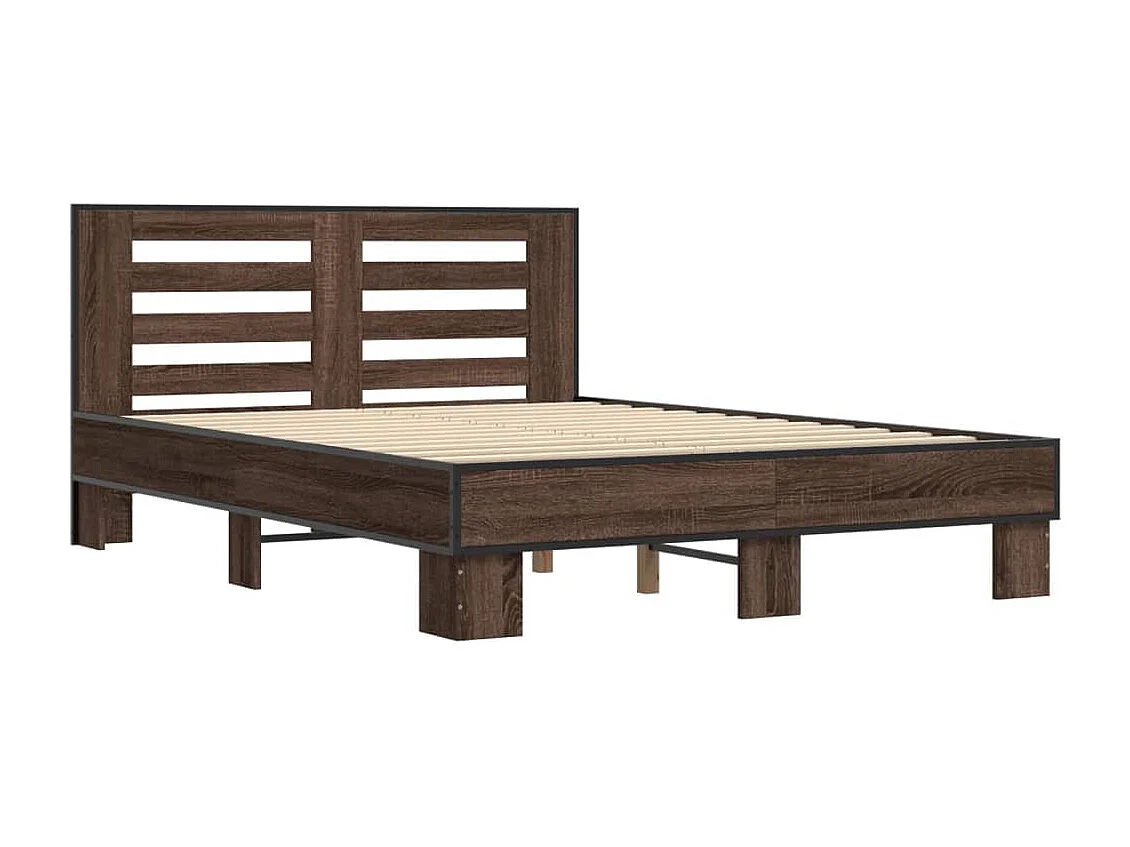 Estructura cama madera ingeniería metal marrón roble 140x190 cm