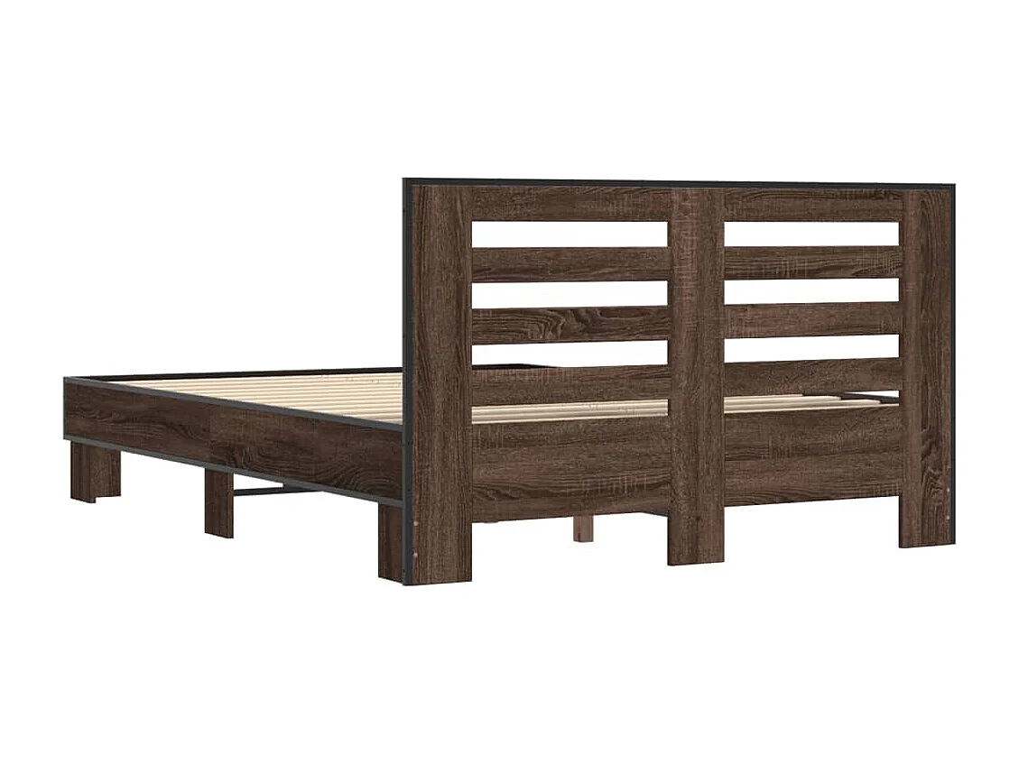Estructura cama madera ingeniería metal marrón roble 140x190 cm