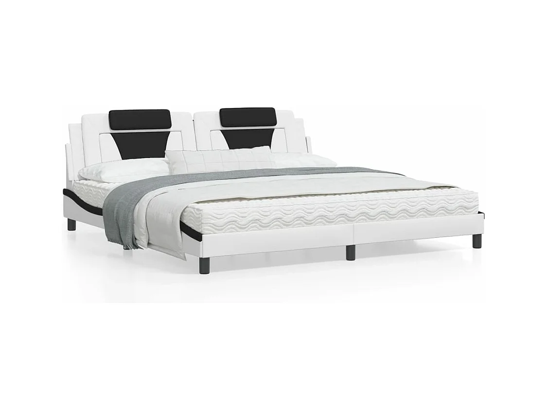 Cama com colchão 200x200 cm couro artificial preto e branco