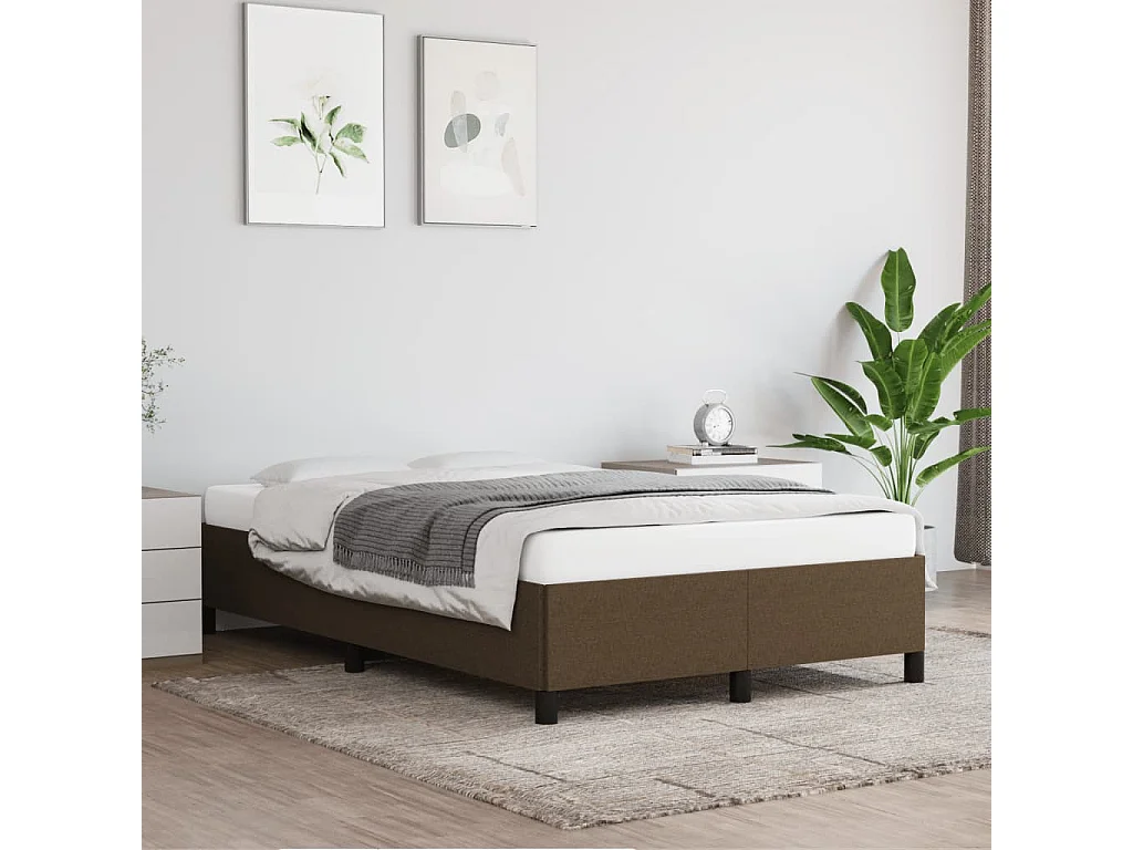 Estrutura de cama 120x190 cm tecido castanho-escuro