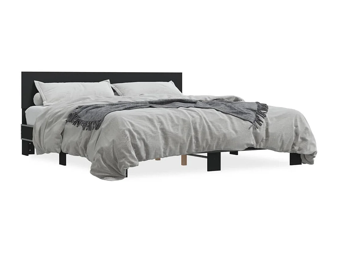 Estructura de cama madera de ingeniería y metal negro 200x200cm
