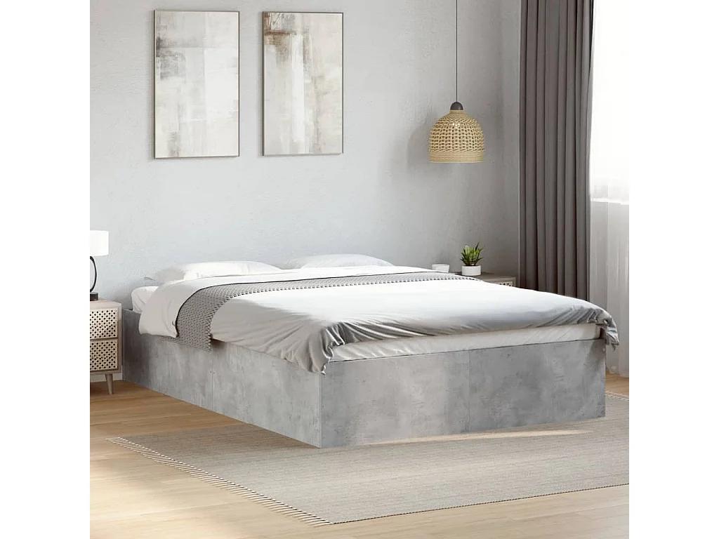 Estructura de cama madera de ingeniería gris hormigón 135x190cm