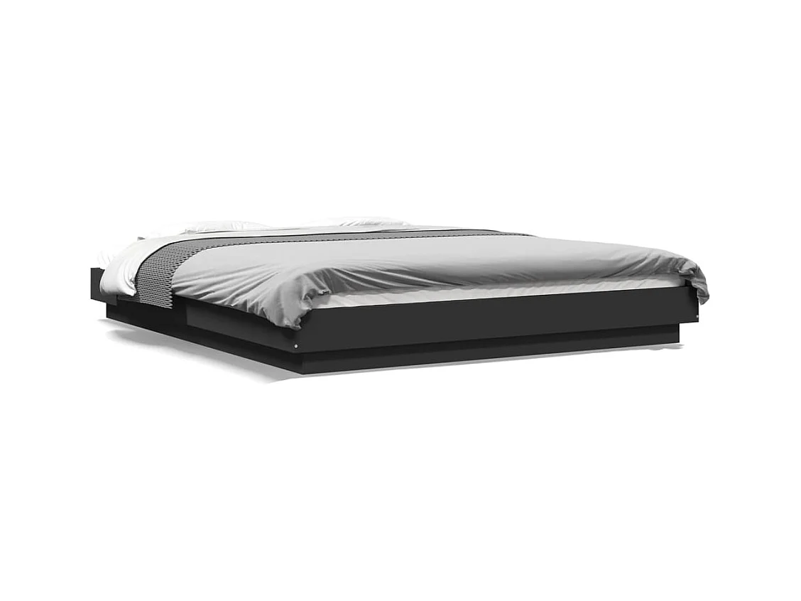 Cadre de lit avec lumières LED noir 150x200cm bois d'ingénierie