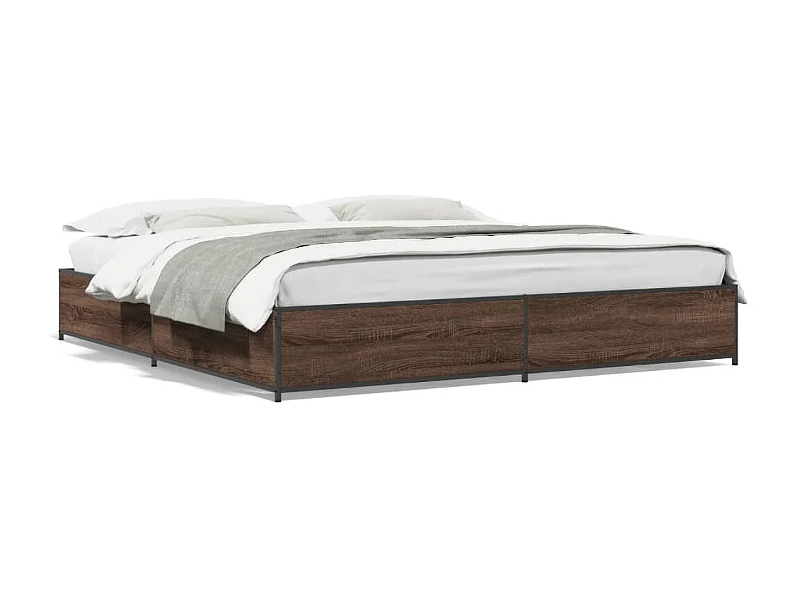 Cadre de lit chêne marron 200x200 cm bois d'ingénierie et métal