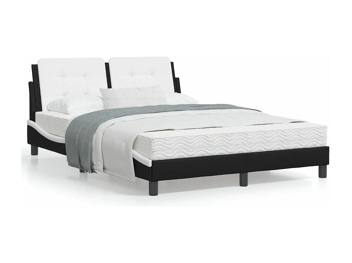 Estructura cama con LED cuero sintético negro blanco 120x200 cm