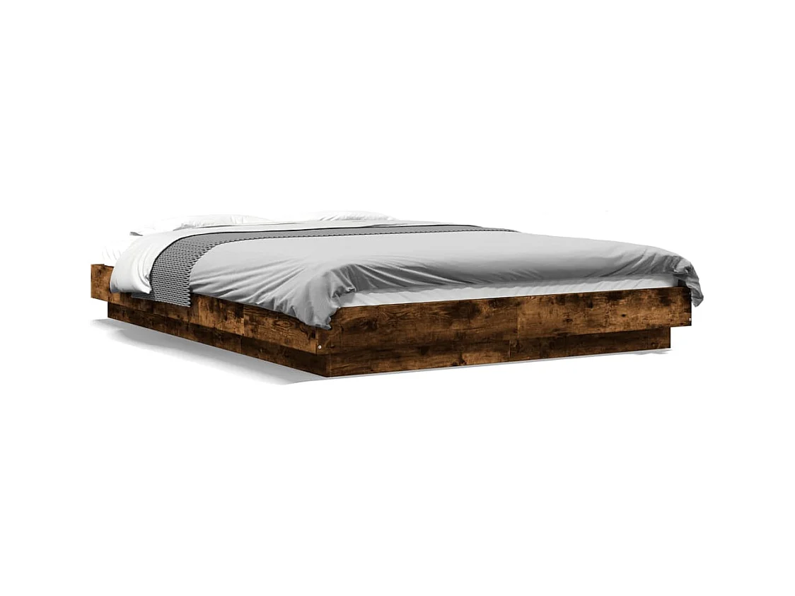 Cadre de lit chêne fumé 135x190 cm bois d'ingénierie