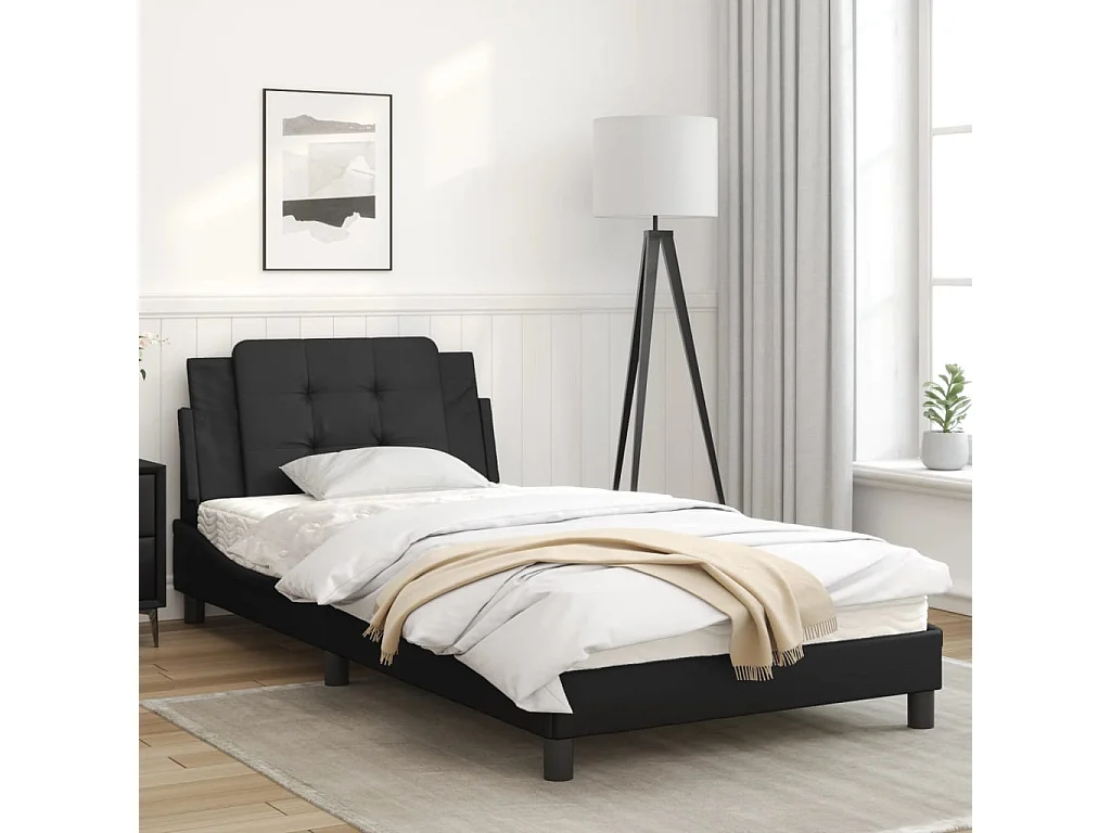 Estructura de cama con cabecero cuero sintético negro 100x200cm