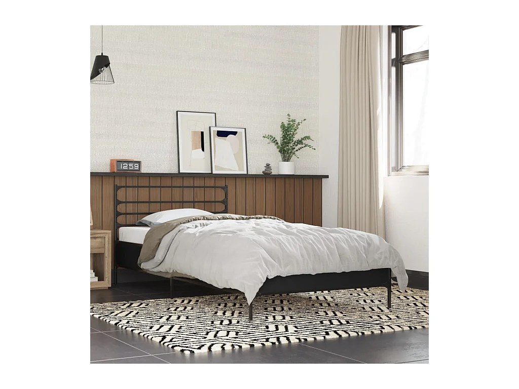 Estructura de cama madera de ingeniería y metal negro 90x200 cm
