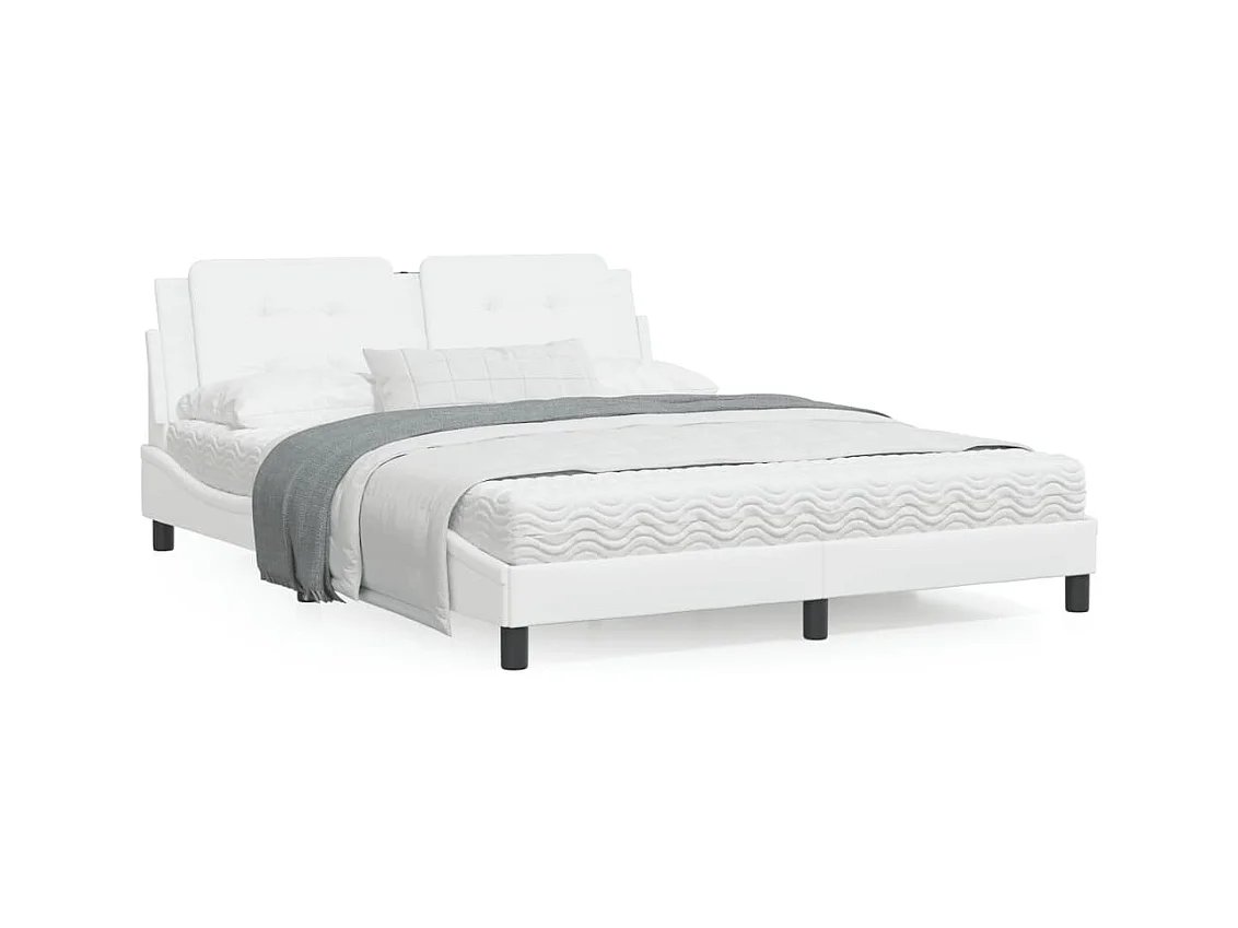 Cama con colchón cuero sintético blanco 160x200 cm