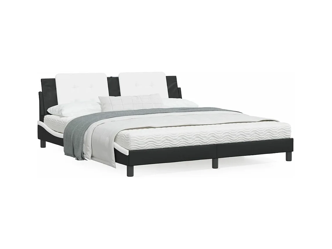 Cama com colchão 180x200 cm couro artificial preto e branco