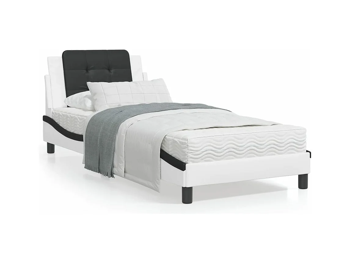 Lit avec matelas blanc et noir 80x200 cm similicuir