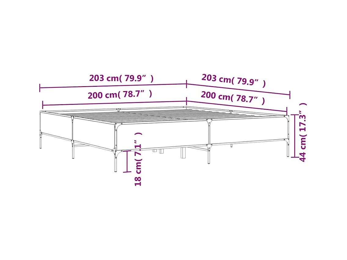 Estructura cama madera ingeniería metal marrón roble 200x200 cm