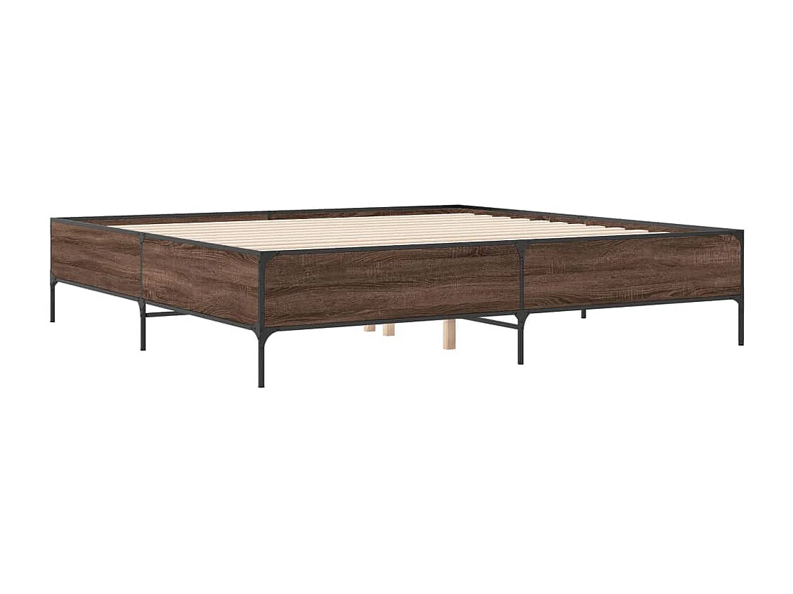 Estructura cama madera ingeniería metal marrón roble 200x200 cm