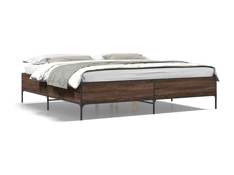 Estructura cama madera ingeniería metal marrón roble 200x200 cm