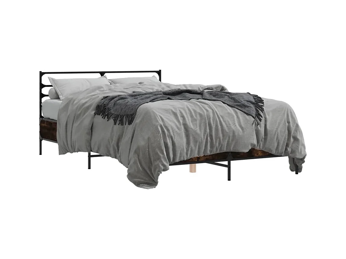 Cadre de lit chêne fumé 135x190 cm bois d'ingénierie et métal