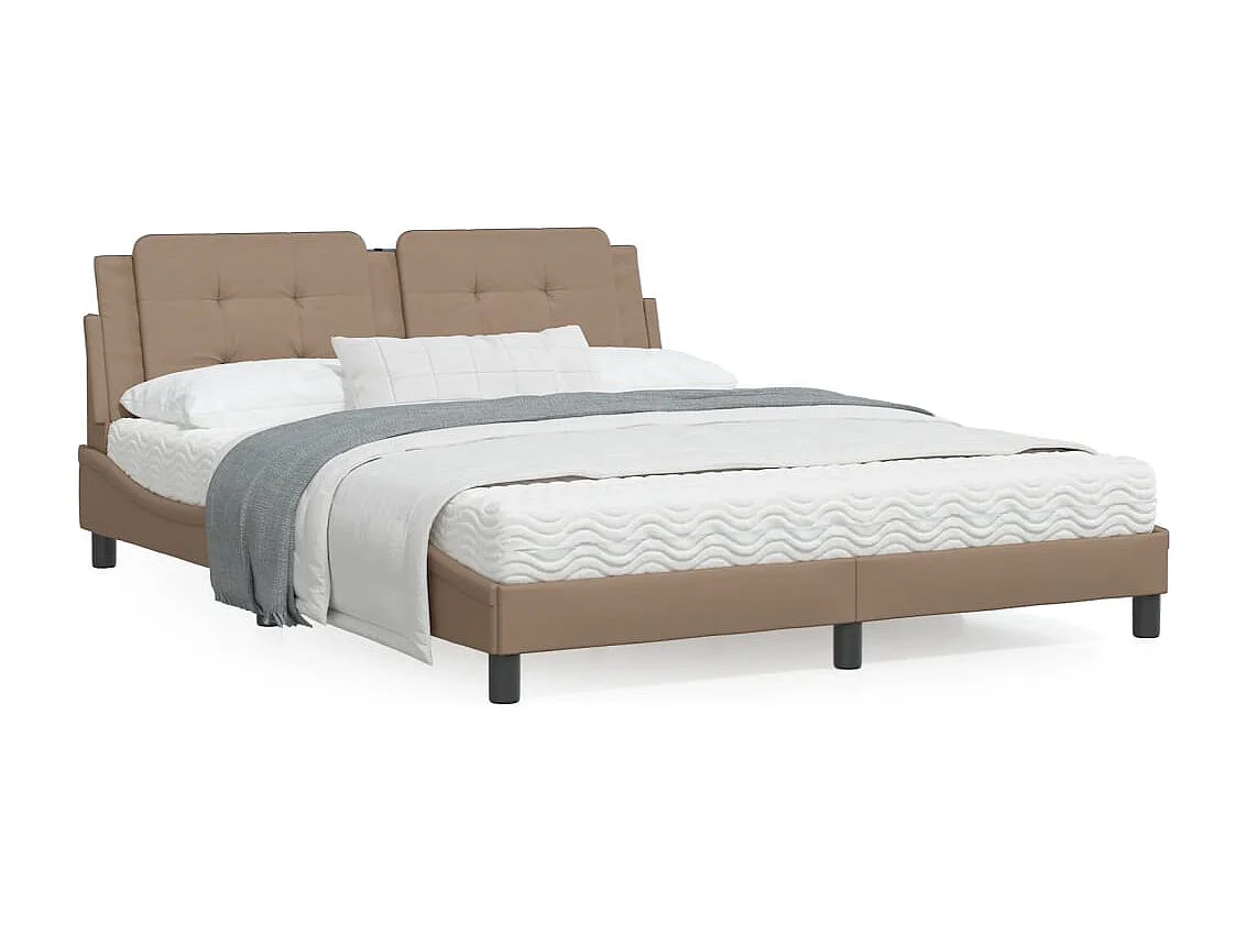 Estrutura cama cabeceira 160x200 cm couro artificial cappuccino