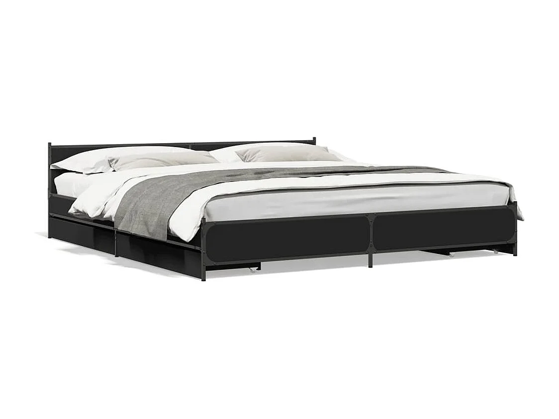 Estrutura de cama c/ gavetas 200x200 cm derivados madeira preto
