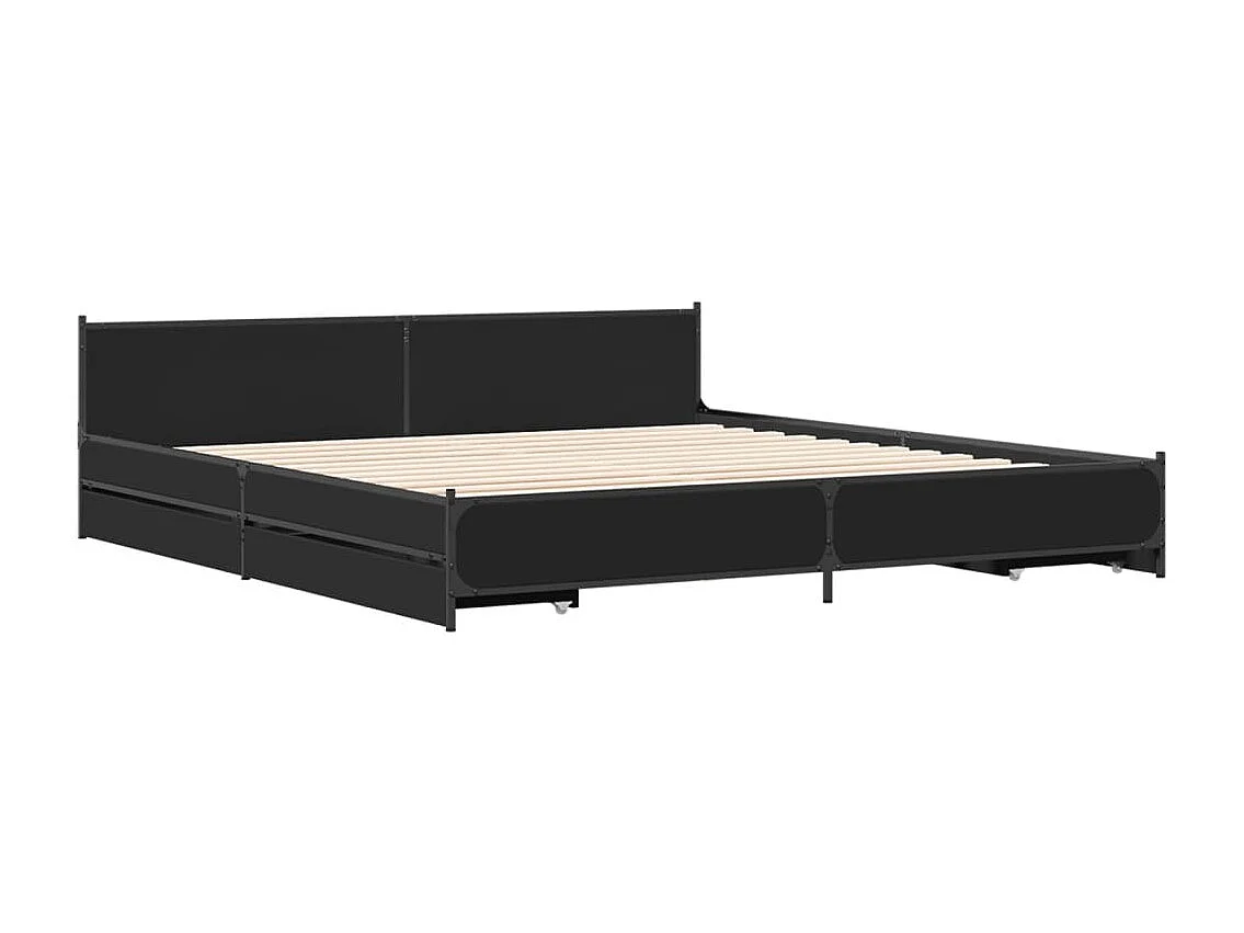 Estrutura de cama c/ gavetas 200x200 cm derivados madeira preto
