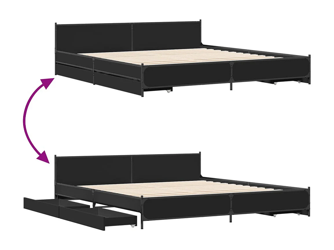 Estrutura de cama c/ gavetas 200x200 cm derivados madeira preto