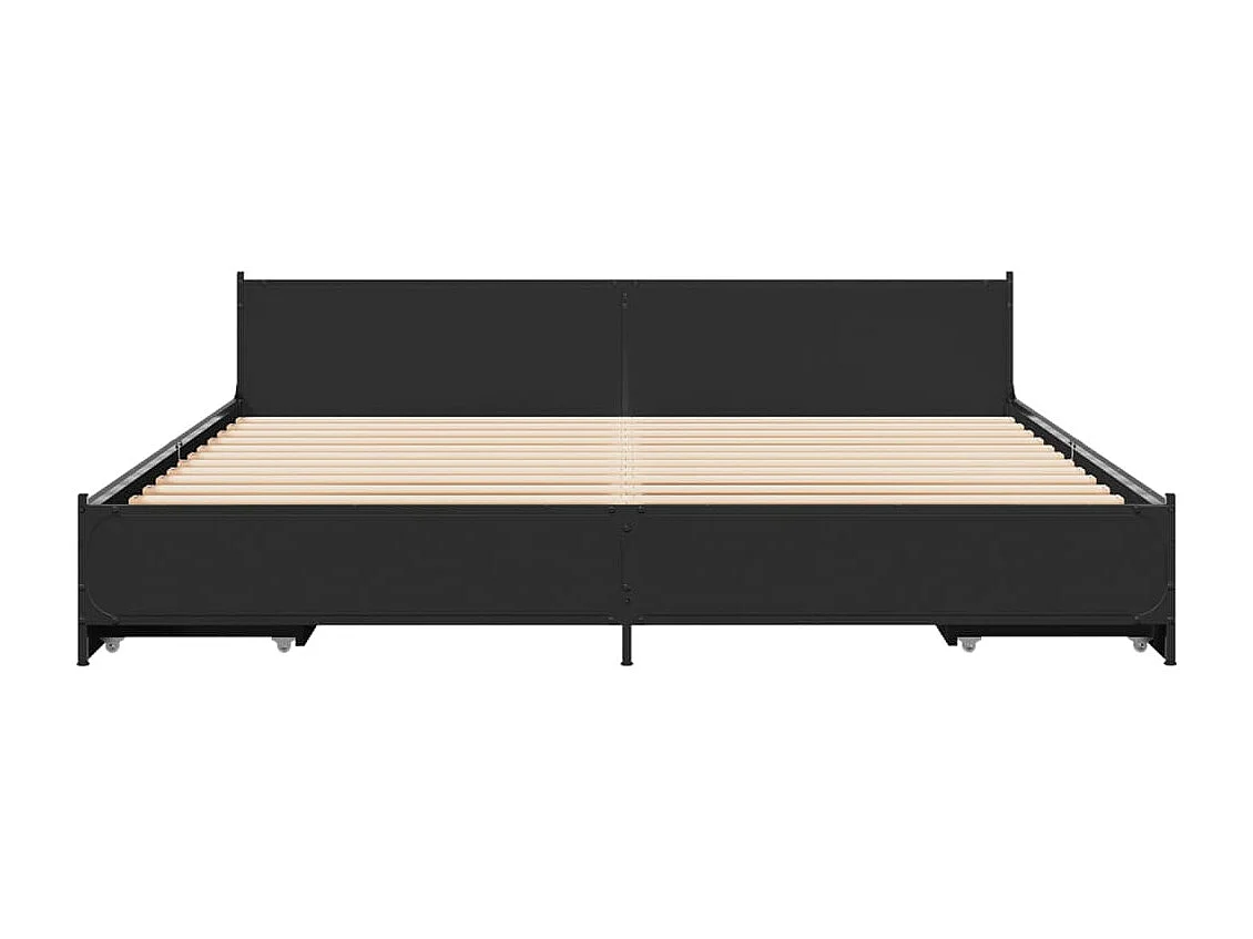 Estructura cama con cajones madera ingeniería negra 200x200 cm