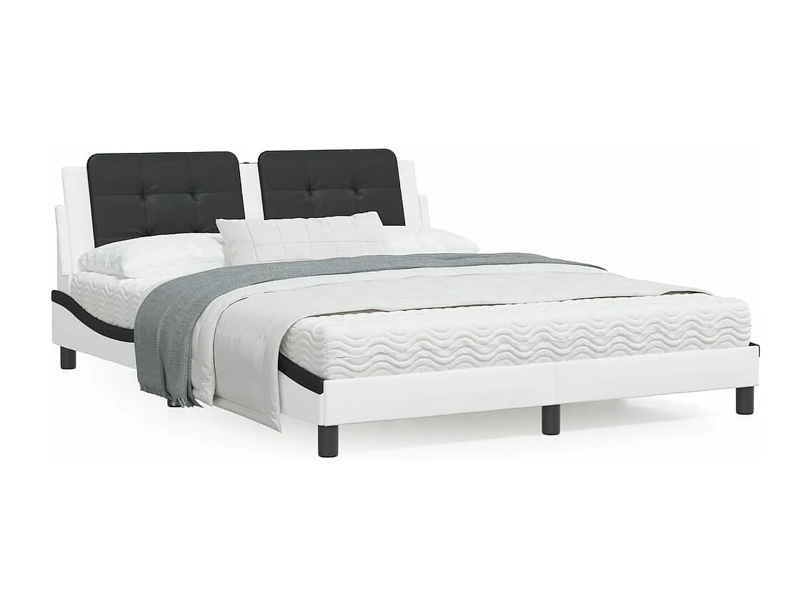Estructura cama cabecero cuero sintético blanco negro 160x200cm