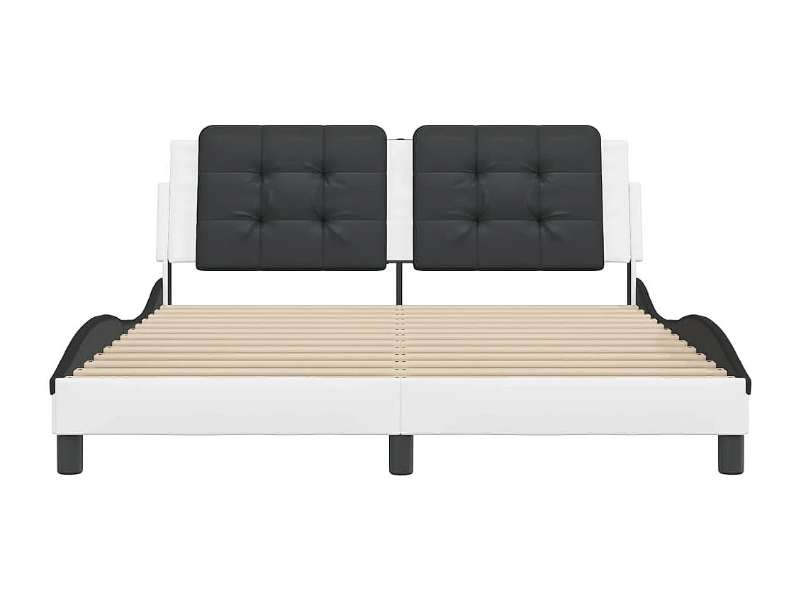 Estrutura cama c/ cabeceira 160x200 couro artif. branco/preto