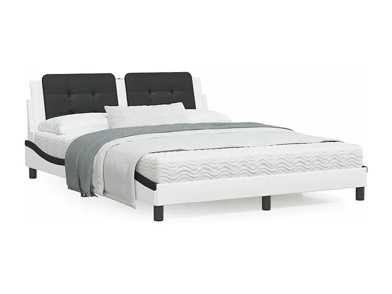 Estrutura cama c/ cabeceira 160x200 couro artif. branco/preto