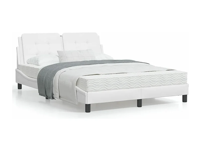 Estrutura cama c/ luzes LED 140x190 cm couro artificial branco