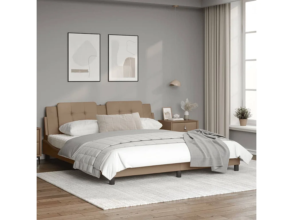 Estrutura cama cabeceira 180x200 cm couro artificial cappuccino