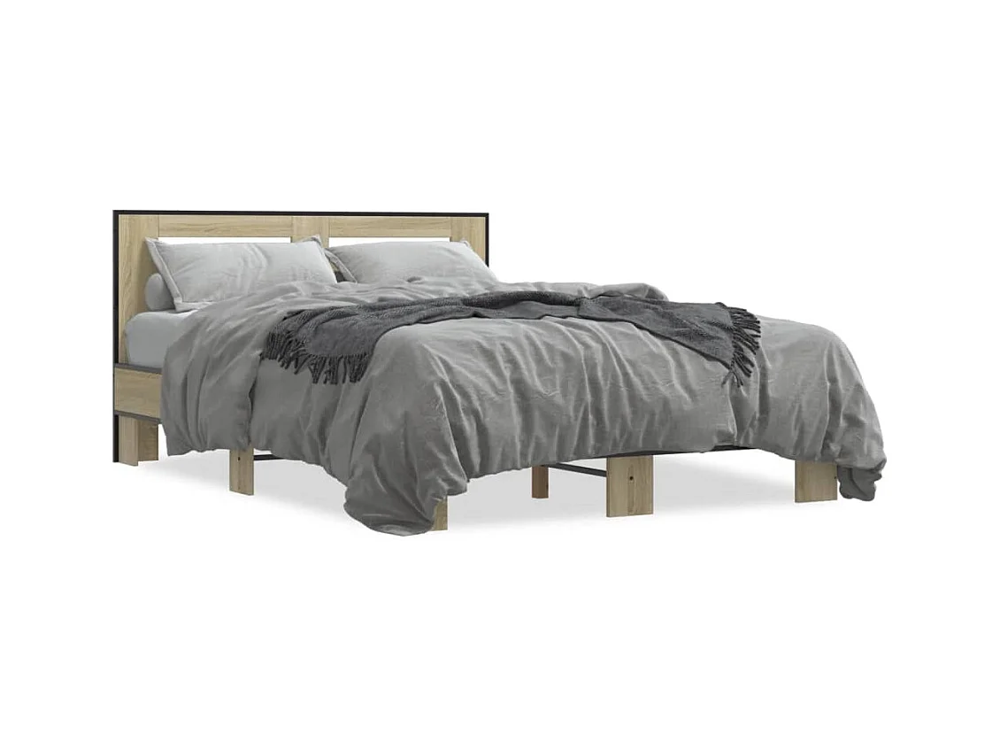 Estructura cama madera ingeniería metal roble Sonoma 140x190 cm