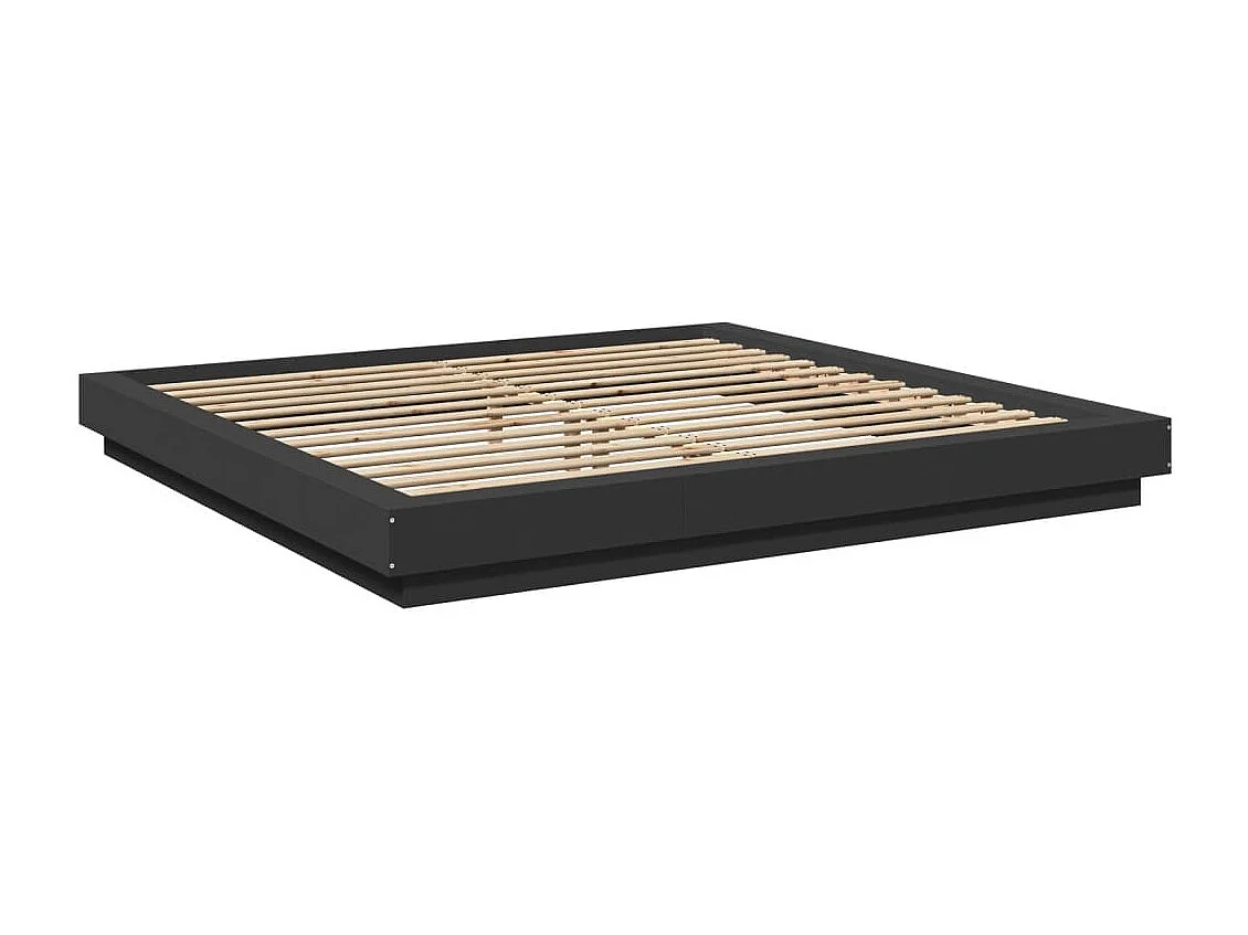 Estructura cama con luces LED madera ingeniería negro 180x200cm