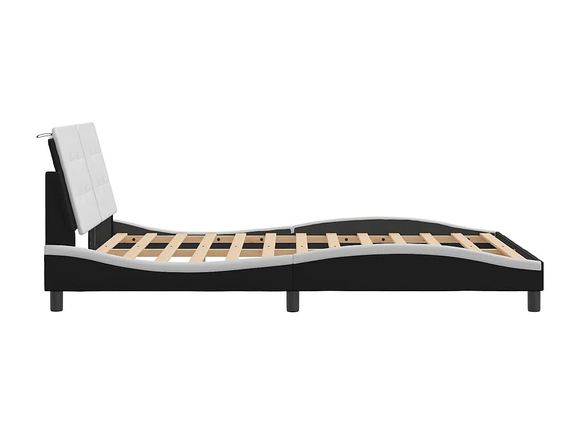 Estructura cama cabecero cuero sintético negro blanco 140x200cm