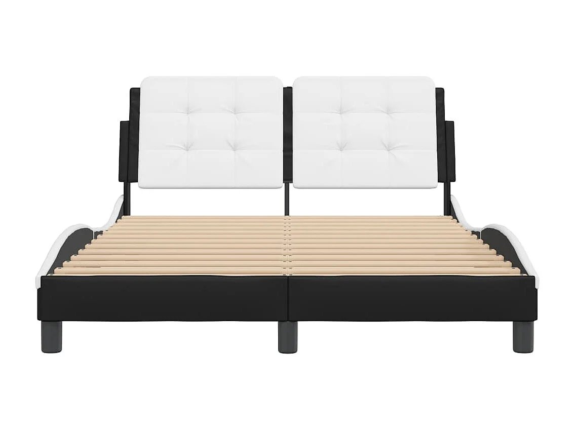 Estructura cama cabecero cuero sintético negro blanco 140x200cm