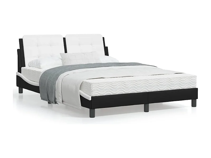 Estructura cama cabecero cuero sintético negro blanco 140x200cm