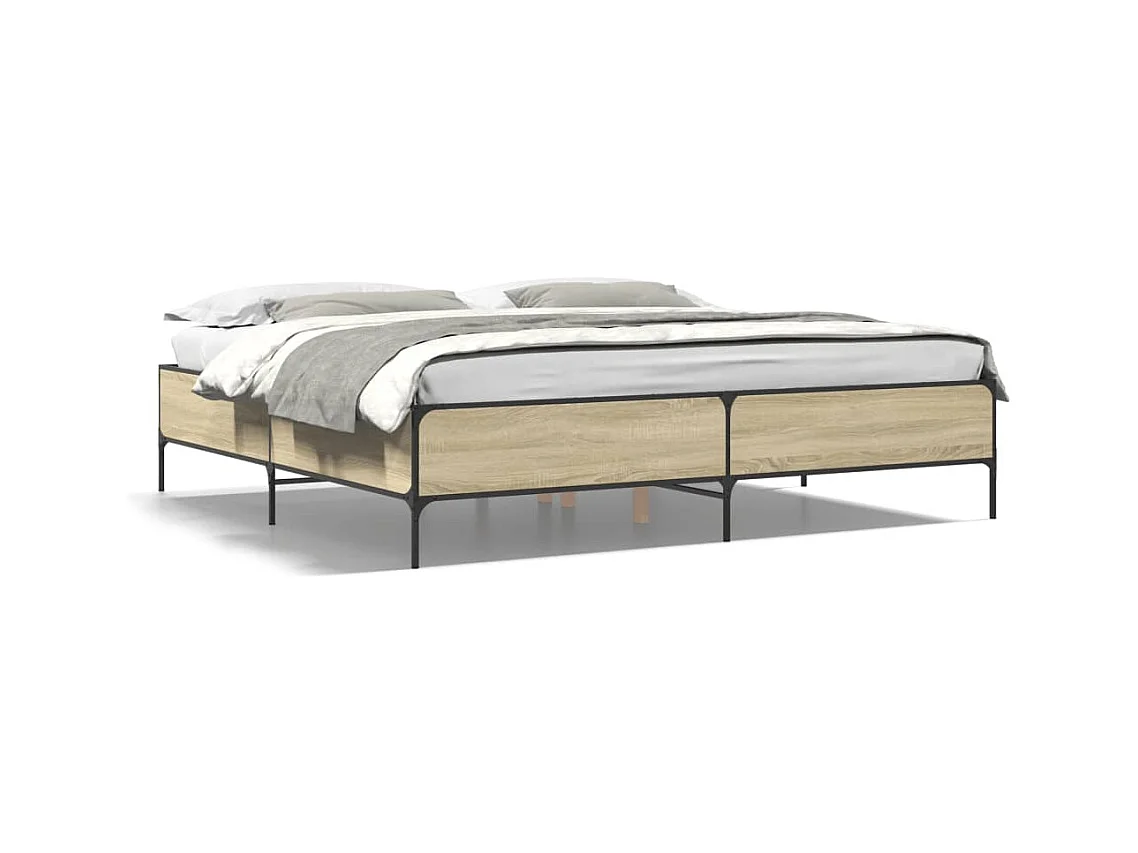 Estructura cama madera ingeniería metal roble Sonoma 180x200 cm