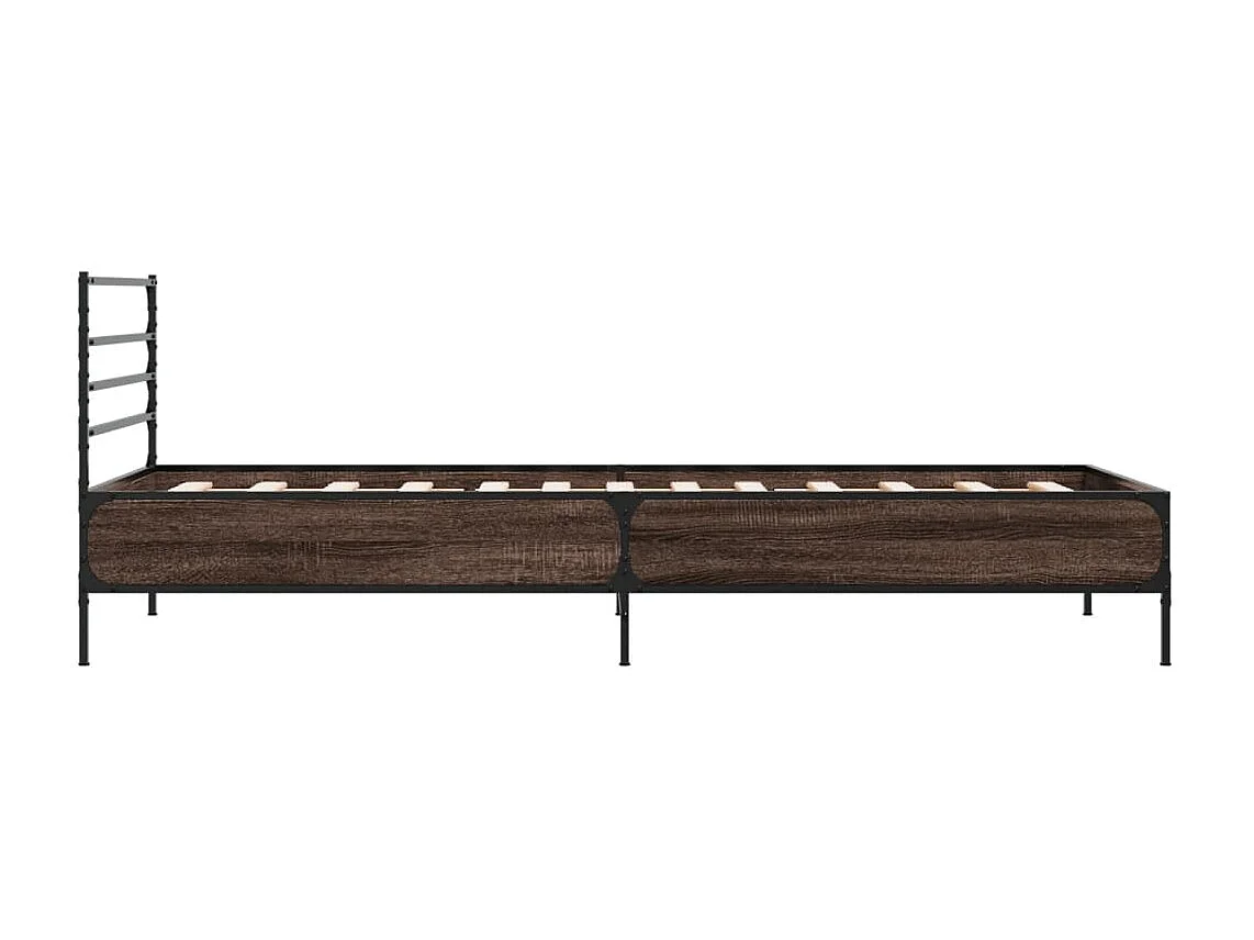 Estructura cama madera ingeniería metal marrón roble 90x190 cm