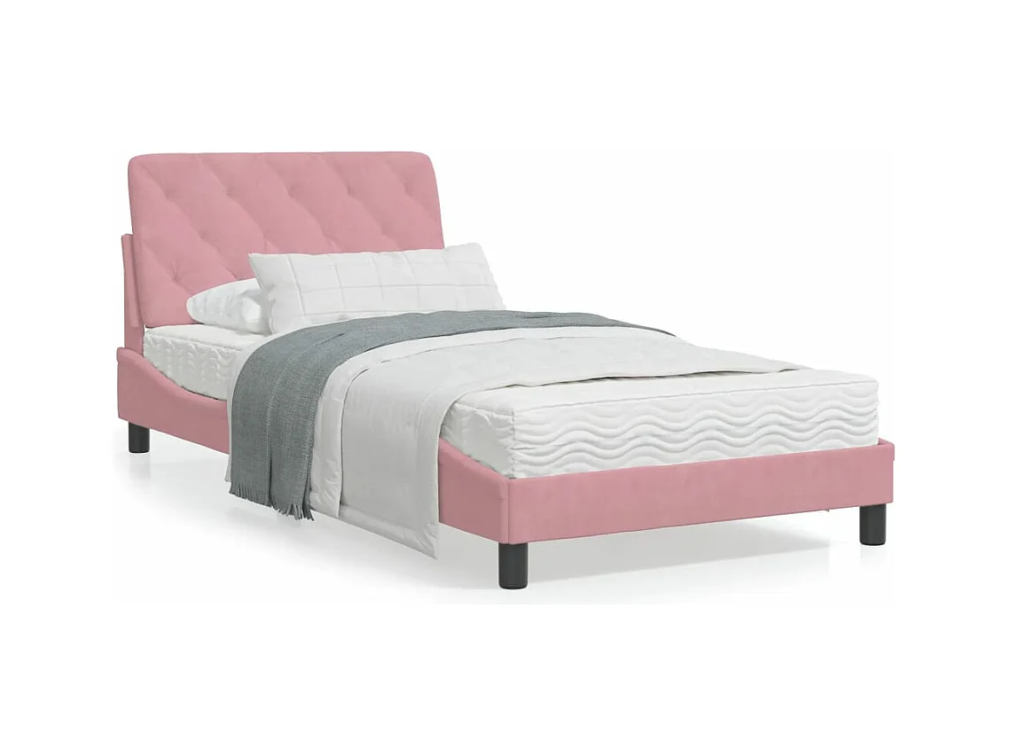 Cama com colchão 100x200 cm veludo rosa