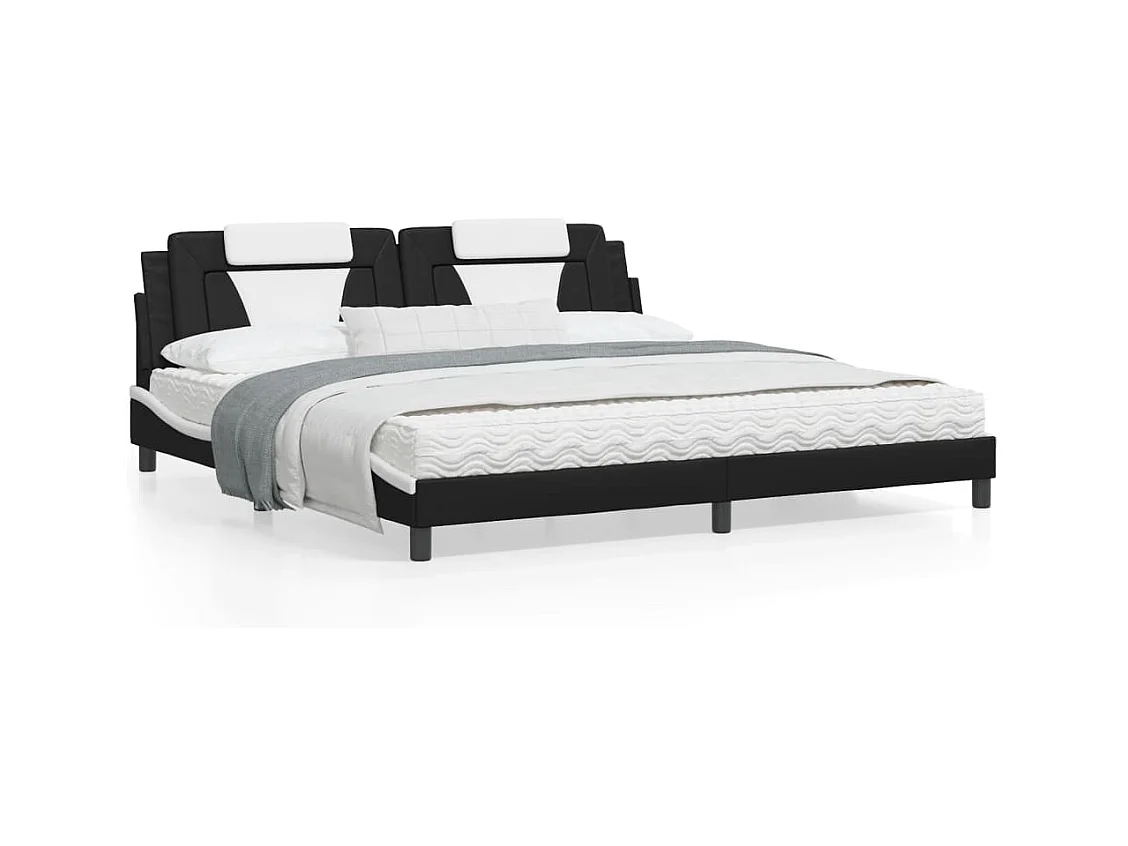 Cama com colchão 200x200 cm couro artificial preto e branco